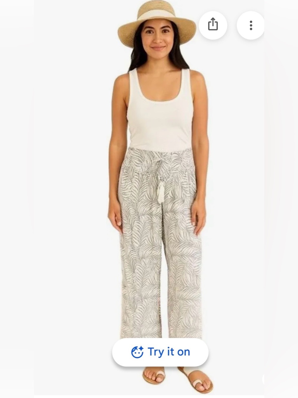 NWOT Salty lemon Lightweight White Wide-Leg Boho Beach Palm Print Pants Large